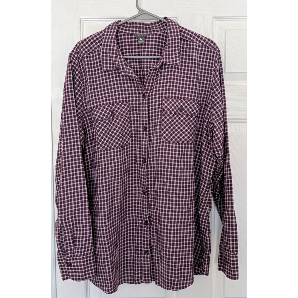 Eddie Bauer Women’s 100% Cotton Flannel Button Down Shirt Purple Plaid Tall 2XL